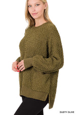 Popcorn Sweater With Side Slits