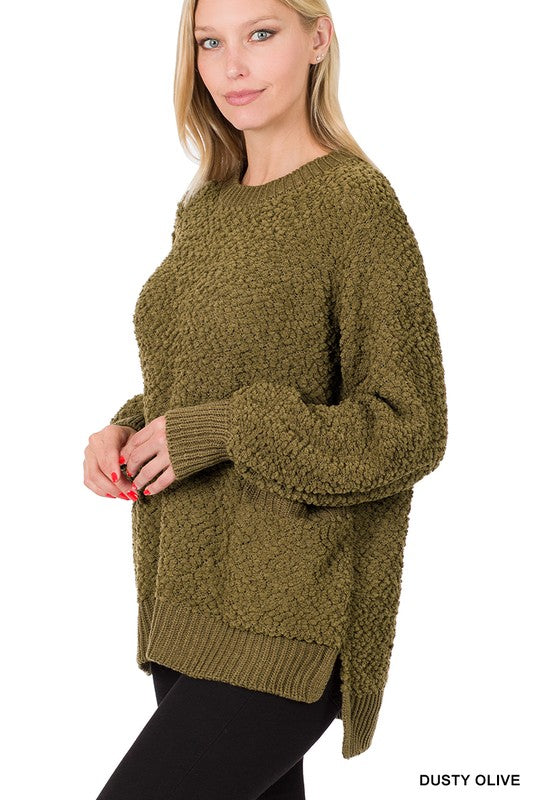 Popcorn Sweater With Side Slits