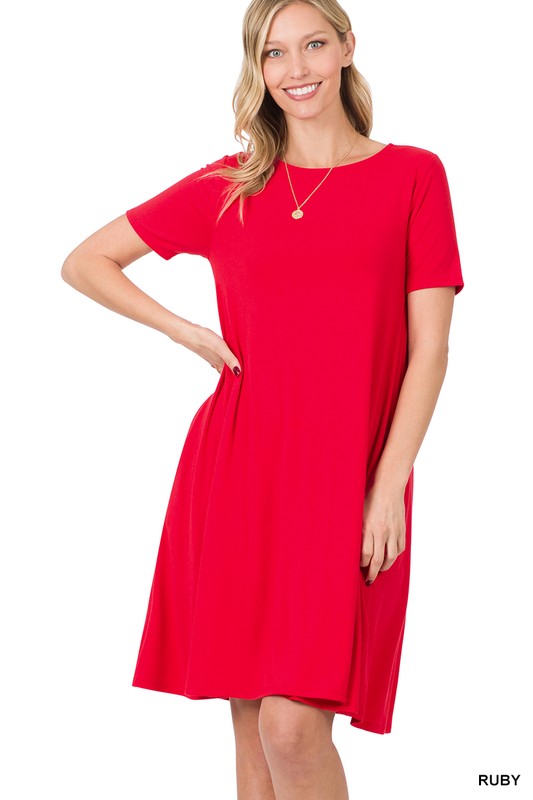 Short Sleeve Flared Dress With Pockets