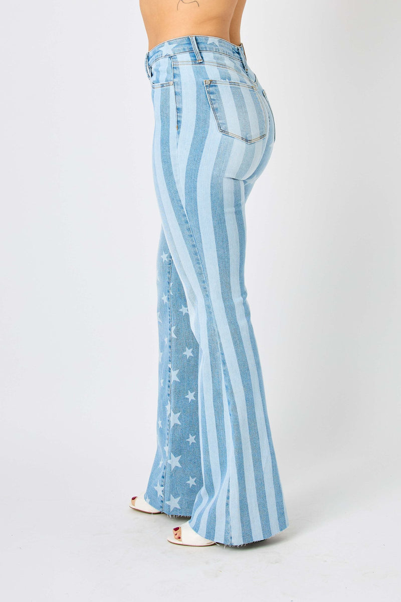 Judy Blue High Waist Bleach Stars And Stripes Flare Jeans