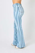 Judy Blue Plus Size High Waist Bleach Stars And Stripes Flare Jeans