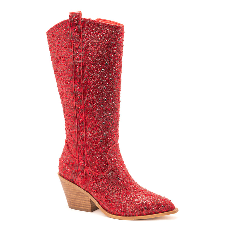 Glitzy Red Rhinestone Cowboy Boots