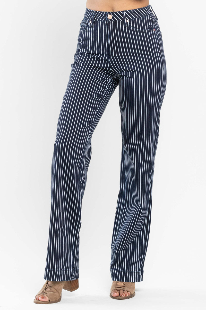 Judy Blue High Waist Tummy Control Pin Striped Straight Jeans