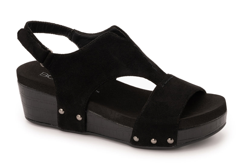 Refreshing Black Suede Croco Wedge Sandals