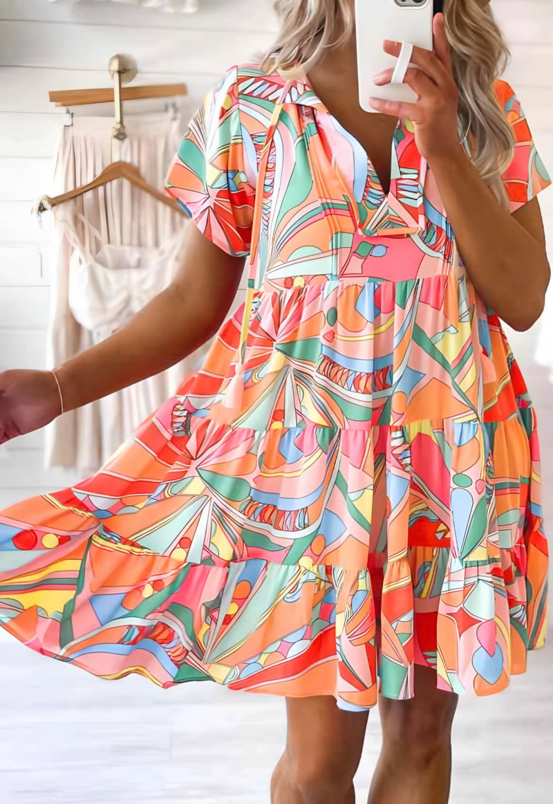 Multi Color Abstract Baby Doll Dress