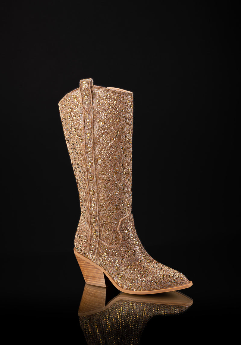 Glitzy Gold Rhinestone Cowboy Boots