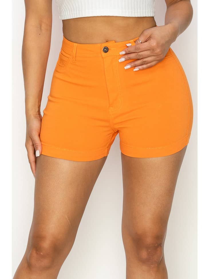 High Waisted Orange Color Denim Shorts
