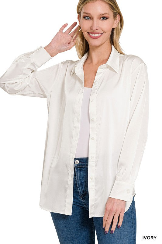 Satin Charmeuse Ivory Button Down Top