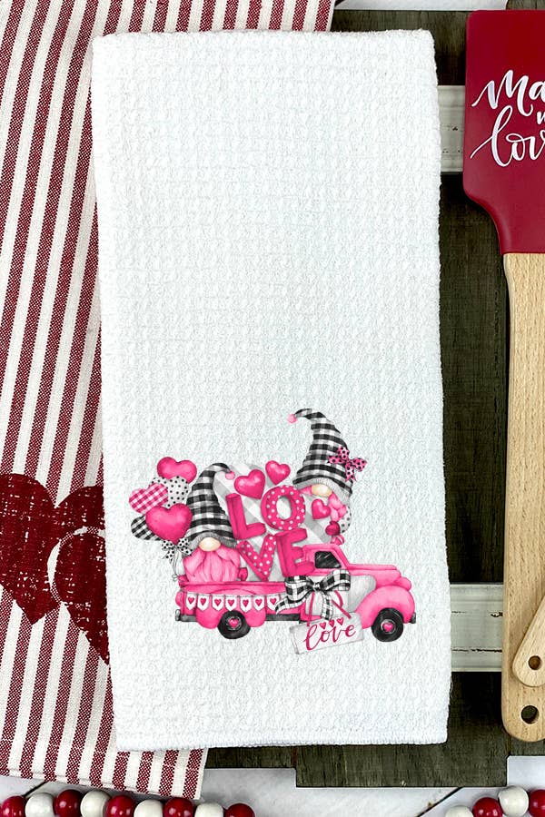 Pink Grey Gnomes Pink Love Truck Towel