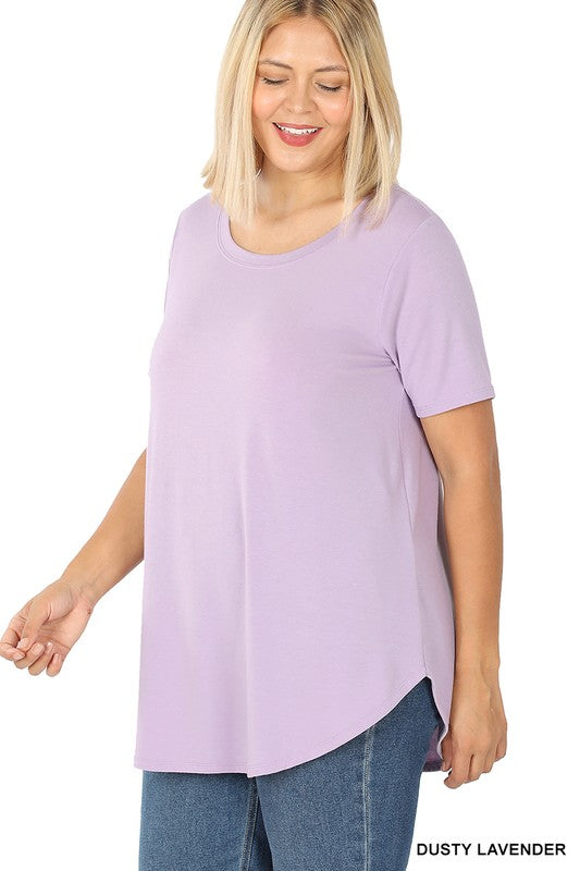 Zenana Plus Size Dusty Lavender Short Sleeve Round Neck Round Hem Top