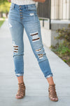 Kancan High-Rise Leopard Patched Distressed Jeans
