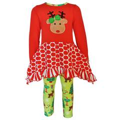 AnnLoren Boutique Christmas Reindeer Tunic and Holiday Leggings Set