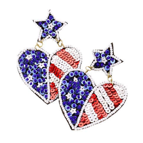America Flag Star and Heart Dangle Earrings
