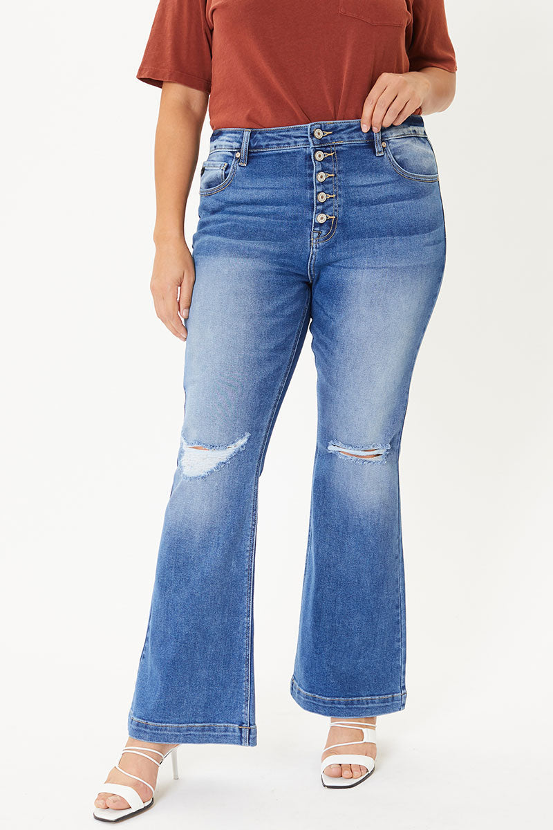 Tyra High Rise Button-Up Flare Jeans - Petite Plus