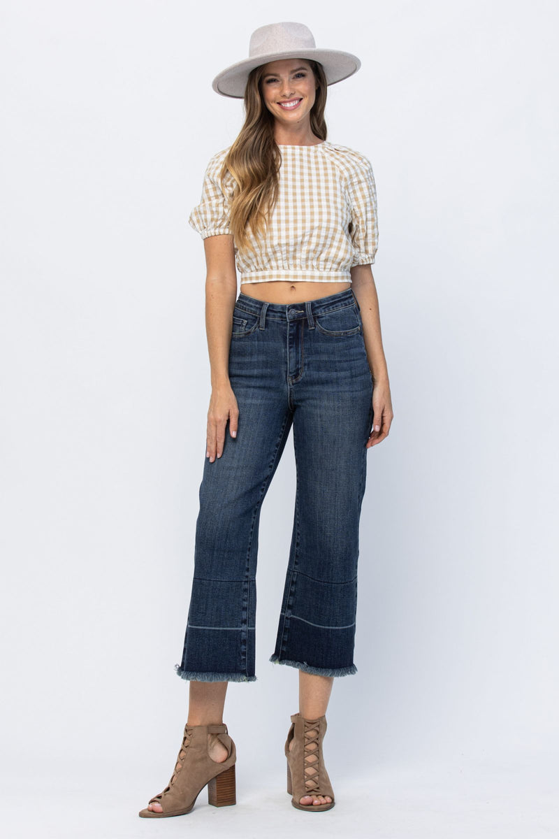 Plus Size High Waist Wide Leg Cropped Jeans With Release Hem