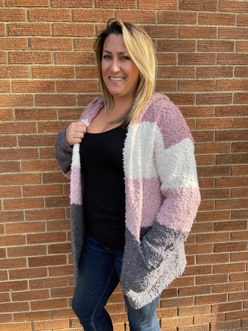 Fluffy Sweater Cardigan with hood and pockets