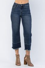 High Waist Wide Leg Cropped Jeans With Release Hem