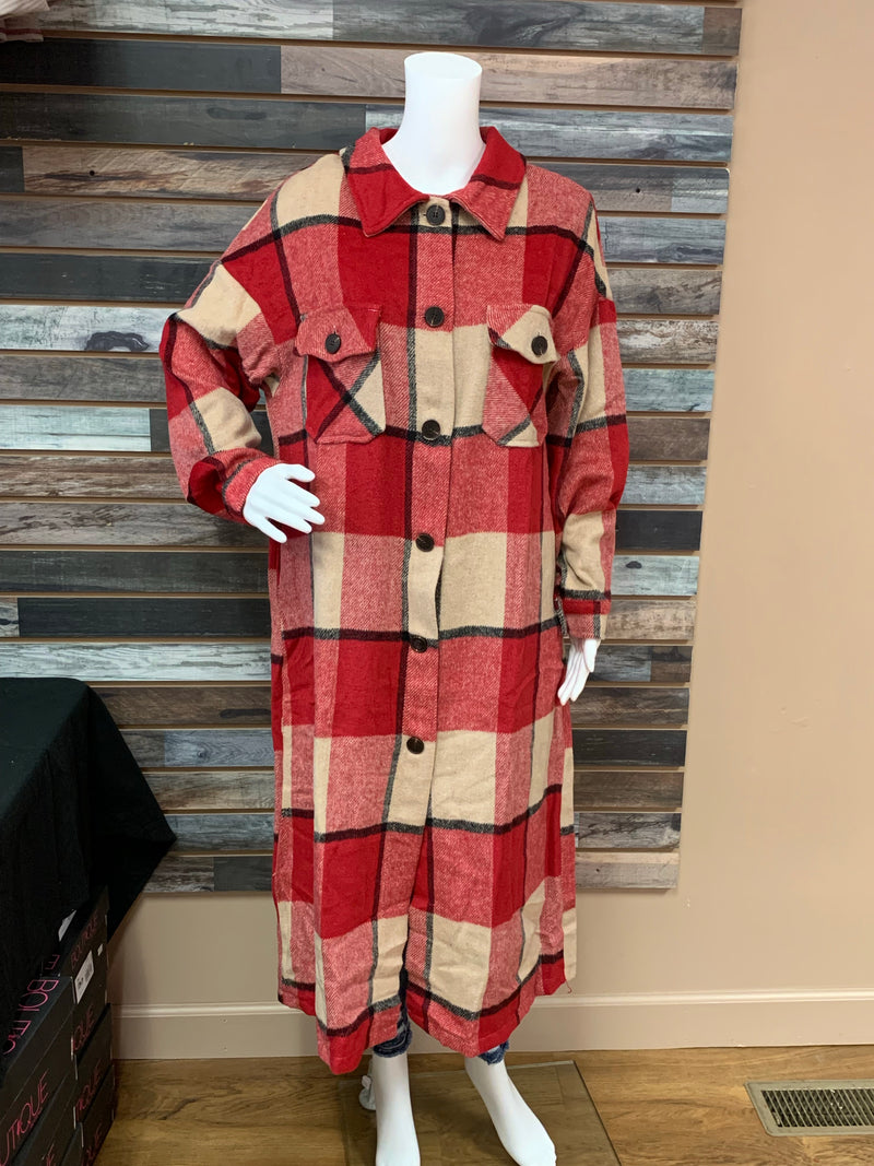 Long Plaid Flannel Coat