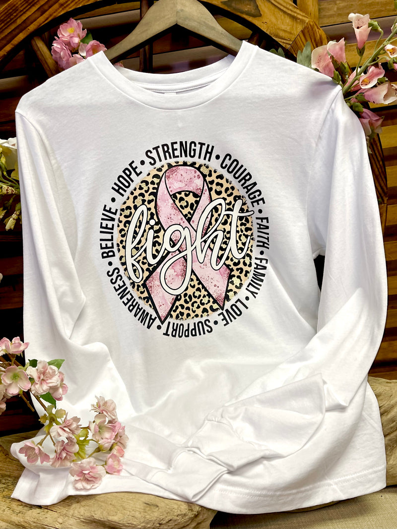 "Fight" Breast Cancer Awareness Long Sleeve Graphic T-shirt