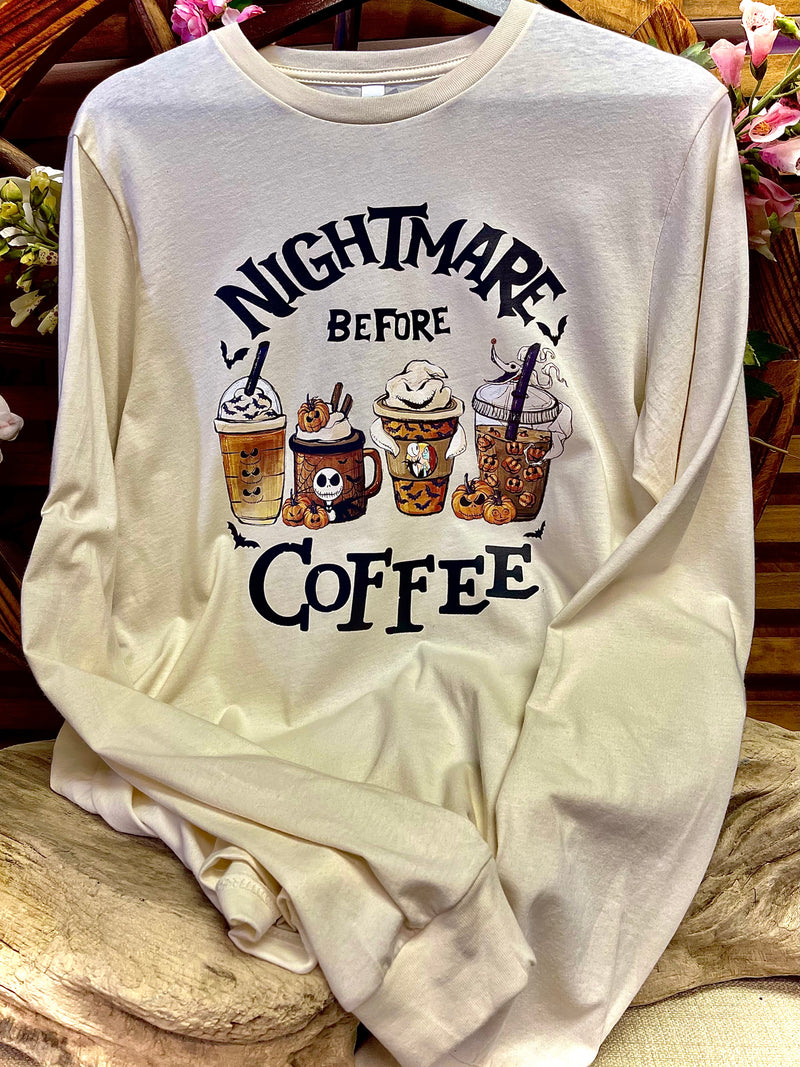 Nightmare Before Coffee Long Sleeve Graphic T-Shirt